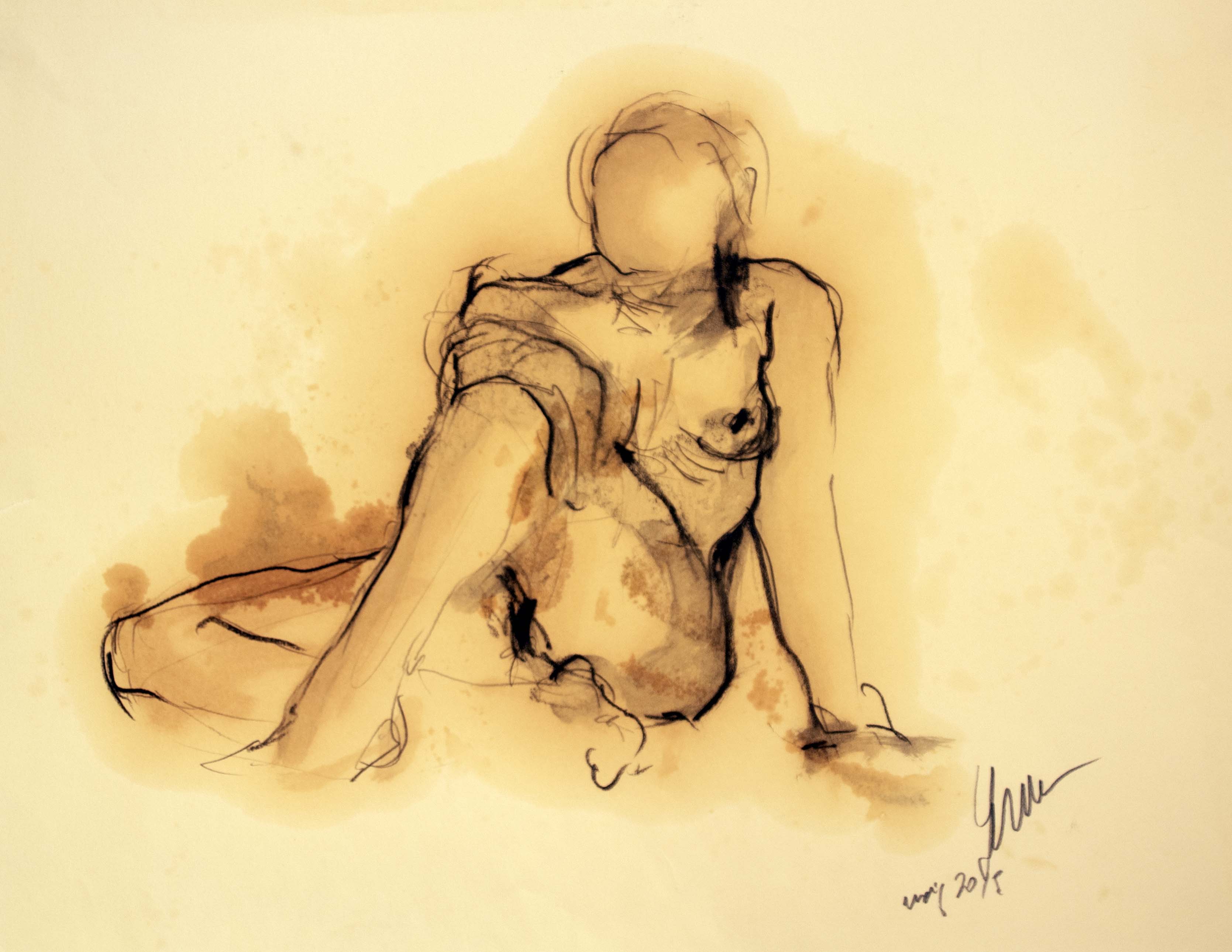 Dona sense cara — Grafit i oli de llinosa sobre paper